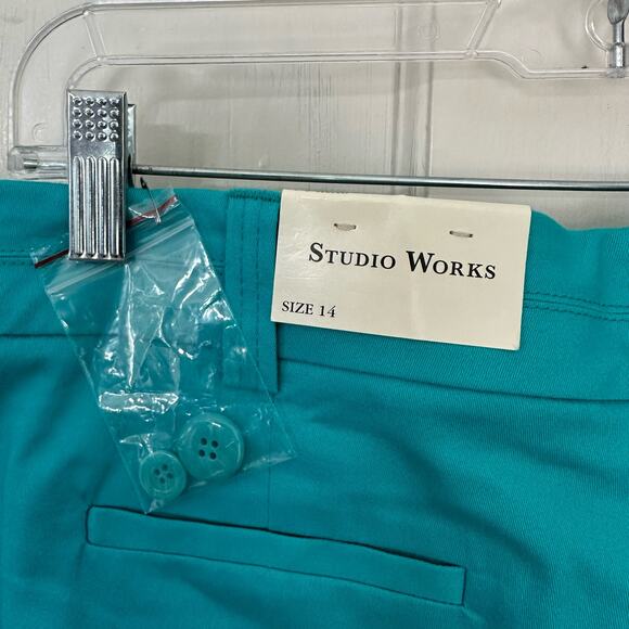 Studio Works Turquoise Blue Capri Cropped  Pants Zip Snap Closure Womens Size 14 - Picture 5 of 7